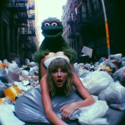 1girls ai_generated alley ass blonde_hair celebrity dall-e3 doggy_style garbage garbage_bags garbage_bin green_fur implied_sex light-skinned_female muppets oscar_the_grouch puppet real_person sesame_street tagme taylor_swift the_muppet_show trash trash_bag trash_can