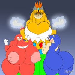 2017 absurd_res anthro areola ass big_breasts big_butt blush breasts cleavage clothed clothing echidna erect_nipples fan_character female group hedgehog hi_res huge_breasts huge_butt hyper hyper_breasts knuckles_the_echidna mammal monotreme nipples nude rule_63 sega smile sonic_(series) sonic_the_hedgehog sonic_the_hedgehog_(series) sonique_the_hedgehog supersonicrulaa