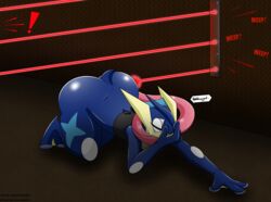 ! angelthecatgirl anthro ass bent_over big_butt cornchip21 english_text female greninja hi_res monsoona nintendo pokemon pokemon_(species) solo text video_games