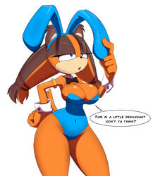 anthro badger big_ass big_breasts breasts bunny_ears bunnysuit cleavage clothed clothing english_text female hi_res huge_breasts kojiro-highwind mammal mustelid playboy_bunny solo sonic_(series) sonic_boom sticks_the_badger sticks_the_jungle_badger sticks_the_tejon text wide_hips