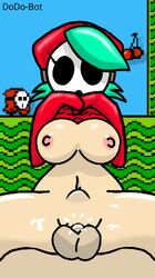 1boy 1girls abdominal_bulge animated areolae balls big_penis bimbo bouncing_breasts breasts cum cum_in_pussy cum_inside cum_on_leg cum_on_thighs dodo-bot duo faceless_male female_on_top green_hair hairless_pussy hood human large_breasts male mario_(series) mask navel nintendo nipples nude penis pussy reverse_cowgirl_position rule_63 sex shirt_lift shy_gal shy_guy solo_focus spread_legs stomach_bulge straight super_mario_bros._2 vaginal_penetration