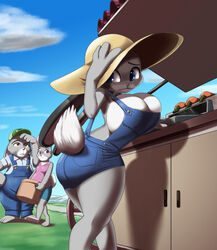 1girls 2017 anthro ass barefoot basket big_breasts big_butt bimbo blue_eyes bonnie_hopps breast_size_difference breasts brown_eyes buckteeth bunny_tail bunnygirl busty cash_register cleavage clothed clothing daughter disney eyebrows eyelashes family farm_girl farmer farmgirl father female group hand_on_head hand_on_hip hat hi_res holding_object huge_breasts judy_hopps kojiro-highwind lagomorph large_breasts looking_back male mammal milf mother outdoors overalls parent pregnant purple_eyes rabbit shorts small_breasts stu_hopps teeth thick_thighs voluptuous zootopia