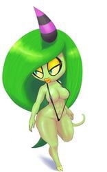 2d anthro bikini breasts clothing deadly_six female green_hair hair hi_res horn punkinillus pussy sega solo sonic_(series) sonic_lost_world sonic_the_hedgehog_(series) swimsuit zeena zeti zeti_(species)