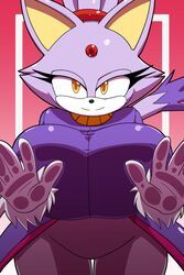 2017 anthro big_breasts blaze_the_cat breast_squish breasts feline feline female hi_res huge_breasts kojiro-highwind looking_at_viewer mammal on_glass smile solo sonic_(series)