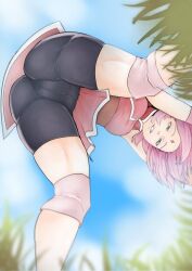 1girls big_ass female female_only green_eyes human m4ct0r naruto naruto:_the_last naruto_(series) pink_hair sakura_haruno see-through_clothing solo thick_thighs viewed_from_below