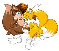 amadeus_prower anthro anus ball_fondling balls canine duo father father_and_son fellatio fondling fox incest male mammal oral parent penis sex son son_blowing_dad sonic_(series) tails thebuttgoblin yaoi