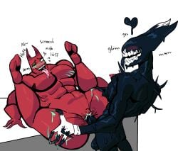 andromorph anonymous_artist balls banban_(garten_of_banban) bendy_and_the_dark_revival bendy_and_the_ink_machine bendy_the_dancing_demon bent_legs big_balls big_penis bite_mark black_cum blood blush blush_lines bodily_fluids claws clay_creature colored_blood colored_cum crossover cum cum_while_penetrated demon duo garten_of_banban genital_fluids genitals green_blood green_vulva growling heart_symbol hellish_banban_(garten_of_banban) hi_res humanoid ink_demon ink_monster intersex intersex/male legs_up male missing_eye moan multicolored_body muscular muscular_intersex on_platform penetration penis red_body scar scratch_mark simple_background skinny_male spread_legs spreading teeth tongue tongue_out unusual_blood unusual_bodily_fluids unusual_cum unusual_genital_fluids vaginal_penetration vulva white_background white_eyes