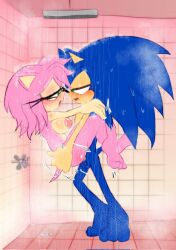 amy_rose anthro areola balls blue_body blue_fur breasts clothing demichan digital_media_(artwork) duo erection eulipotyphlan eye_contact feet female female_penetrated fingers from_front_position fur genitals gloves hair half-closed_eyes handwear hedgehog hi_res holding_partner looking_at_another male male/female male_penetrating male_penetrating_female mammal narrowed_eyes nipples open_mouth penetration penile penile_penetration penis penis_in_vagina pink_body sega sex shower shower_sex sonic_(series) sonic_the_hedgehog sonic_the_hedgehog_(series) stand_and_carry_position standing standing_sex tail toes vaginal_penetration wet wet_body wet_hair