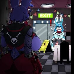 animatronic anthro ass big_breasts big_butt blood blood_on_hand bodily_fluids bone breasts claws clothing duo english_text female five_nights_at_freddy's five_nights_at_freddy's_2 gallo_wazavi green_body hair hi_res lagomorph leporid machine mammal mtf_crossgender rabbit rabbit_ears robot rule_63 scottgames scut_tail short_hair short_tail skull surprised tail text toy_bonnie_(fnaf) withered_bonnie withered_bonnie_(fnaf)