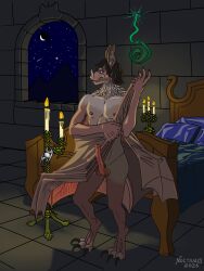 3:4 anatomically_correct animal_genitalia animal_penis anthro balls bat bed bedroom bedroom_eyes big_ears candlelight chiropteran_penis claws donamer_queyrin erection front_view fur furniture genitals hi_res leaf-nosed_bat light magic male mammal membrane_(anatomy) membranous_wings microbat narrowed_eyes night noctivais nude penis pinup pose presenting seductive solo standing toe_claws veiny_wings wings yangochiropteran