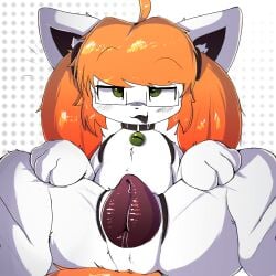 2026 animal_genitalia animal_vulva bell bell_collar black_vulva canid canine canine_genitalia canine_vulva collar colored digital_media_(artwork) dotted_background fox fur genitals green_eyes hair half-closed_eyes hi_res lodetail looking_at_viewer lying mammal melody_(lodetail) narrowed_eyes on_back orange_body orange_fur orange_hair pattern_background pawpads paws shaded simple_background smile solo spread_legs spreading text vulva wearing_collar white_background white_body white_fur