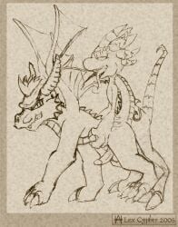 2005 2boys anal balls crossover dated dragon erection gay horns lex_cypher lizard male male_only monochrome penis scaler_(character) scaler_(video_game) scalie spyro spyro_the_dragon tagme traditional_media video_games wings yaoi