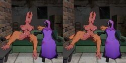 2:1 3d_(artwork) blender_(artwork) blender_eevee_(artwork) clothing cross_stereogram cultist demon digital_media_(artwork) duo female fur genitals hi_res humanoid low_poly male myrian_(vapor_towers) nude nudist orange_body orange_fur purple_clothing purple_robe red_body red_skin robe side_by_side_stereogram stereogram vapor_towers