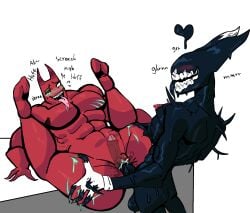 andromorph anonymous_artist balls banban_(garten_of_banban) bendy_and_the_dark_revival bendy_and_the_ink_machine bendy_the_dancing_demon bent_legs big_balls big_penis bite_mark black_cum blood blush blush_lines bodily_fluids claws clay_creature colored_blood colored_cum crossover cum cum_while_penetrated deep_penetration demon duo garten_of_banban genital_fluids genitals green_blood green_vulva growling heart_symbol hellish_banban_(garten_of_banban) hi_res humanoid ink_demon ink_monster internal intersex intersex/male legs_up long_penis male missing_eye moan multicolored_body muscular muscular_intersex on_platform penetration penis red_body scar scratch_mark simple_background skinny_male spread_legs spreading teeth tongue tongue_out unusual_blood unusual_bodily_fluids unusual_cum unusual_genital_fluids vaginal_penetration vulva white_background white_eyes