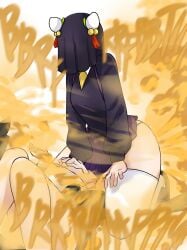2girls eyes_covered face_covered fart fart_cloud fart_fetish farting farting_in_face farting_on_another farting_on_face female femdom femsub from_front gasbox gassy hood thick_thighs thighhighs veil yellow_gas yuri