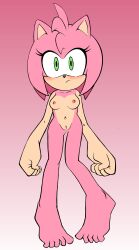 absurd_res amy_rose anthro blush breasts eulipotyphlan feet female genitals gradient_background hair hedgehog hi_res looking_at_viewer mammal nipples nude pink_body randomguy999 sega short_hair simple_background solo sonic_(series) sonic_the_hedgehog_(series) standing vulva