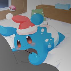 1boy 2016 ambiguous_gender ass azumarill bed blue_body blue_fur blush censor_bar censored christmas_hat duo erection feet furry hat human inside interspecies lagomorph long_ears love_ball male mammal mikokami nintendo nude penis pillow plushie pokémon_(species) poképhilia poke_ball pokemon pokemon_gsc precum sky star tail tissue video_games waddling_head wet white_body white_fur window