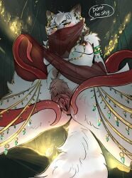 2023 akoshak anthro biped black_nose bodily_fluids breasts canid canine clitoris consentacles dialogue english_text eyebrows female fluffy fluffy_tail fox front_view fur genital_fluids genitals glowing glowing_eyes harem_clothing harem_jewelry harem_outfit harem_veil hi_res low-angle_view mammal medium_breasts nipple_piercing nipples piercing portrait pubes smile solo speech_bubble spread_legs spread_vulva spreading tail tentacle text three-quarter_portrait toothy_smile urethra vaginal_fluids vulva white_body white_fur yellow_eyes