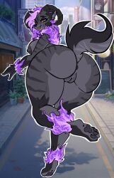 absurd_res anthro anus ass big_breasts big_butt breasts canid canid_demon canine city demon detailed detailed_fur erect_nipples eyelashes female fire fluffy fluffy_tail fur fur_markings genitals hellhound hi_res horn inner_ear_fluff inner_labia james_andromeda looking_at_viewer looking_back mammal mane markings mythological_canine mythological_creature mythology nipples nude open_mouth pawpads pinup plump_labia pose rear_view running seductive sexy_eyes solo striped_body striped_markings stripes tail thick_thighs tuft vulva wide_hips