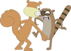 absurd_res alpha_channel angry anthro ass cartoon_network clenched_teeth crossover crotch_grab duo eastern_grey_squirrel female flat_chested furry grey_squirrel grope hi_res male mammal nickelodeon porygon2z regular_show rigby_(regular_show) rodent sandy_cheeks sciurid simple_background spongebob_squarepants squirrel standing surprised tail teeth tree_squirrel