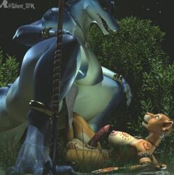 3d_(artwork) animal_genitalia animal_penis anthro balls bangle bottomwear breasts clothed clothing colored crocodilian crouching digital_media_(artwork) digitigrade disney duo ear_piercing erection felid feline_genitalia feline_penis female ftg_crossgender fti_crossgender genitals gynomorph gynomorph/female hi_res intersex intersex/female jewelry kroxigor kroxigor_(vulgarvictor) larger_female lion loincloth loincloth_only lying mammal mostly_nude nala nala_(the_lion_king) necklace nude on_back pantherine penile_spines penis piercing plant reptile rule_63 scalie sharp_teeth sheath silent_sfm size_difference smaller_gynomorph smaller_intersex teeth the_lion_king topless warhammer_(franchise) warhammer_fantasy