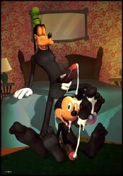 anthro bedroom_sex big_feet big_penis black_body bodily_fluids canid canine canis corruption cum cum_on_feet disney domestic_dog duo feet fellatio foot_fetish foot_focus genital_fluids genitals gninrom goofy_(disney) humanoid_feet male male/male mammal mickey_mouse mickey_mouse_&_friends mouse murid murine oral orientation_play penile penis plantigrade rodent secretly_loves_it sex straight_to_gay toony yaoi