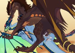 absurd_res accessory anonymous_gardevoir anus beetle_(anonymousgardevoir) blue_body bodily_fluids brown_body brown_fur claws cum cum_in_vagina cum_inside dewlap_(anatomy) dragon duo ear_piercing european_mythology excessive_cum excessive_genital_fluids fangs female feral feral_on_feral flower_on_head french_kissing frill_(anatomy) from_front_position fur fur_tuft furgonomics genital_fluids genitals gold_(metal) gold_jewelry gular_flap hi_res horn horn_jewelry ignivor jewelry kissing looking_at_another lying male male/female membrane_(anatomy) membranous_wings missionary_position mythological_creature mythological_scalie mythology on_back orange_body orange_eyes orange_fur penetration penile penile_penetration penis penis_in_vagina piercing pinned pinned_to_ground rainwing_(wof) scalie sex spread_legs spreading tail tail_accessory tail_jewelry tailbutt teeth tuft unusual_anatomy vaginal_penetration vulva western_dragon wings wings_of_fire yellow_eyes