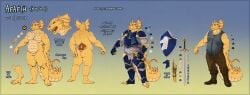 2024 afaeth_(jinhalloway) anthro armor big_tail blue_background dark_border dragon dragonborn_(dnd) dungeons_and_dragons english_text female fin full-length_portrait genitals gradient_background hasbro headshot_portrait hi_res interkos intersex knight long_tail melee_weapon model_sheet musclegut muscular muscular_anthro muscular_female mythological_creature mythological_scalie mythology paladin plate_armor plate_mail portrait scale_armor scales scalie scaly_tail shield simple_background solo sword tail tail_fin tan_body tan_scales text ventral_scales vulva warrior weapon wizards_of_the_coast yellow_background yellow_body yellow_scales