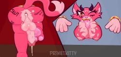 anthro cum cum_dump cum_dumpster cum_inside furry futa_only futanari incubus nonbinary oc pink_fur pink_nipples stuck stuck_in_wall succubus yellow_eyes