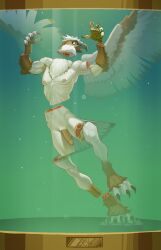 anthro areola avian balls beak bird bubble conquistabear corpse death decapitation digital_media_(artwork) dismemberment feathered_wings feathers feet fingers flaccid fully_submerged genitals gore hi_res humanoid_genitalia humanoid_penis male male_death nipples nude on_display open_beak open_mouth pecs penis severed_arm severed_body_part severed_foot severed_head severed_leg severed_limb severed_wing snuff solo tail tail_feathers text toes water wings