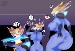 2020 anthro anus armor axe basic_sequence battle_axe blue_body breasts clothing collar de_su decapitation detachable detachable_head dragon dullahan duo european_mythology female flaming_neck fur furred_dragon furred_scalie gauntlets genitals gloves green_body green_fur hand_on_butt hand_on_own_butt handwear head_swap headless heart_symbol holding_object holding_weapon interrobang irish_mythology kemono linear_sequence modular musical_note musical_symbol mythological_creature mythological_scalie mythology nipples pictographics scalie symbol vulva weapon