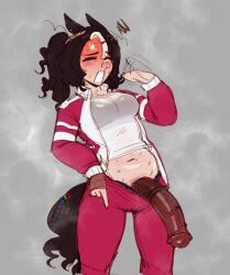1futa accessory animal_genitalia animal_humanoid animal_penis black_hair blush bodily_fluids bottomwear bottomwear_down breasts clothed clothing dai_yuurei equid equid_humanoid equine equine_genitalia equine_humanoid equine_penis fanning fanning_self furgonomics futa_only futanari genital_fluids genitals gynomorph hair hair_accessory hairclip half-erect heat_(temperature) hi_res horse_humanoid horsecock huge_cock humanoid intersex jacket mammal mammal_humanoid medial_ring mostly_clothed navel omega_haunter omegahaunter pants pants_down partially_clothed penis penis_poking_out precum shirt solo standing sweat tail tail_accessory topwear tracksuit vein veiny_penis