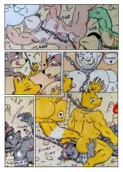absurd_res albino_(seaborn) anal anthro ass balls barazoku bear biceps big_butt big_muscles big_pecs black_body black_fur black_nose blush blush_lines bondage bound brown_body brown_eyes brown_fur brown_hair calling canid canine canis chained chains closed_eyes collar comic comic_panel dashfox dashthefox dungeon english_text erection facesitting felid fox fur genitals green_body green_eyes group hair heart_symbol hi_res humanoid_genitalia humanoid_penis kai_(dash_fox) kerchief licking licking_lips licking_own_lips lion lizard low-angle_view male male/male male_rimming_male mammal manly markings marteau musclegut muscular muscular_anthro muscular_arms muscular_male mustelid nikel nipple_fetish nipple_lick nipple_play nipples nude oral otter overweight pantherine pecs penis pink_nipples reptile restraints rimming rimming_male ritual ritual_sex runes scalie sex sitting sitting_on_another speech_bubble tail tattoo text tongue tongue_out torch traditional_media_(artwork) white_body white_fur wolf yellow_balls yellow_body yellow_fur