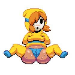 1girls anus ass breasts clothing dark_skin female female_only full_body mario_(series) nintendo pixel pixel_art pizzaglover red_hair shy_gal shylar solo spread_legs tagme thong transparent_background