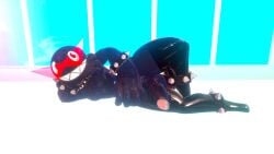 1boy absurd_res anthro bracelet chain_chomp chompi clothing collar eyewear glasses hi_res jewelry latex latex_clothing latex_legwear latex_thigh_highs legwear lying male male_only mario_(series) mario_bros medial_ring nintendo on_side pose pr0blem sharp_teeth solo spiked_bracelet spiked_collar spikes teeth thigh_highs vrchat wearing_glasses zoidrawzaton