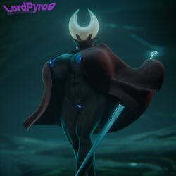 2025 3d_(artwork) abs areola arthropod big_breasts black_body blue_areola blue_vulva breasts cloak cloak_only clothed clothing detailed_background digital_media_(artwork) female genitals hollow_knight_(franchise) hornet's_needle hornet_(hollow_knight) looking_at_viewer lpyro9 melee_weapon nipples partially_clothed portrait red_cloak red_clothing solo team_cherry thighs_together three-quarter_portrait valorlynz valorlynz_(modeler) vulva weapon white_mask white_nipples