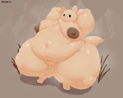 2026 anthro artist_name ass axoarts balls big_butt big_moobs black_eyes black_nose bodily_fluids brown_nipples crouching digital_media_(artwork) fur genitals gourmand_(rain_world) half-closed_eyes hands_behind_head hands_behind_own_head hi_res huge_butt larger_but_small male micropenis moobs narrowed_eyes navel nipples nude obese obese_anthro obese_male outside overweight overweight_anthro overweight_male penis pose rain_world slugcat small_balls small_penis solo sweat tail tan_body tan_ears tan_fur tan_tail text thick_thighs three-quarter_view videocult