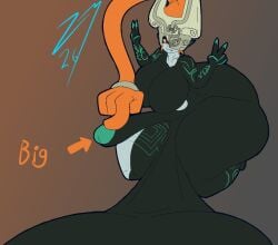 anthro ass balls big_balls big_breasts big_butt big_penis breasts featureless_breasts female floating genitals gesture gradient_background hand_gesture hand_on_penis hi_res huge_balls huge_breasts huge_butt huge_cock hyper hyper_balls hyper_breasts hyper_butt hyper_genitalia hyper_penis imp imp_midna intersex long_penis markings midna nintendo penis prehensile_hair siatdusk simple_background solo the_legend_of_zelda twilight_princess v_sign