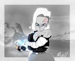 android android_18 android_girl big_breasts blonde_hair dragon_ball_super dragon_ball_z saiyan super_saiyan themoll thick_thighs vegeta