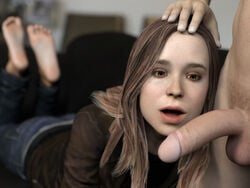 1boy 1girls 3d actress balls barefoot beyond_two_souls blender brown_hair celebrity clothed_female_nude_male ellen_page erection feet female hand_on_head jeans jodie_holmes juicesfm lying male nude on_stomach open_mouth pale-skinned_female pale-skinned_male pale_skin penis penis_awe real_person soles testicles the_pose toes