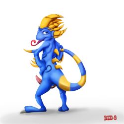 1boy 2015 anthro artist_logo back male male_only penis red-9 scaler_(character) scaler_(video_game) solo tagme tail tongue tongue_out white_background