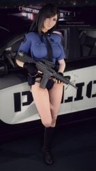 1girls 3d 3d_(artwork) 3d_render beautiful black_hair boots digital_art female female_only final_fantasy final_fantasy_vii final_fantasy_vii_remake gloves gun heels hot leaning legs munchyman25 panties police_car policewoman rifle sexy solo square_enix tifa_lockhart video_game_character virtual_photography