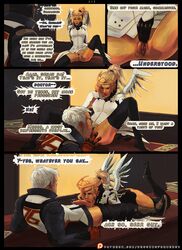 balls begging-for-mercy blizzard_entertainment blonde_hair comic cunnilingus duo fellatio female male mechanical_halo mechanical_wings mercy oral overwatch patreon_username penis ponytail pussy soldier_76 straight tagme thighhighs white_hair