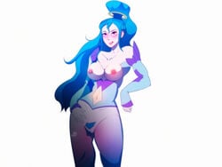 2017 absurdres amazon_pandora areolae blue_hair blush breasts female female_only highres kid_icarus nipples pubic_hair pussy solo spookiarts