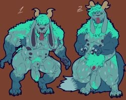 5:4 absurd_res animal_genitalia animal_penis anthro avalath_tiger back_hair balls belly_nipples body_hair canine_genitalia fangs genitals hairy hi_res horn male muscular nipples overweight overweight_male penis penis_tip pubes saggy_balls seath sheath solo teeth tongue tongue_out werecreature wrewolf
