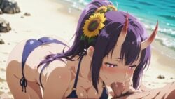 1boy :>= alternate ass beach bikini blush bottom breasts censored cleavage collarbone day fellatio female flower focus fours hairstyle half-closed halterneck heart heart-shaped highres horns kneeling licking mole mosaic non-web_source nude o-ring ocean oni oral outdoors penis ponytail pubic pupils rock saliva sand side-tie sidelocks skin-covered solo straight stray sunflower sweat swimsuit symbol-shaped tongue uncensored under virtual water youtuber