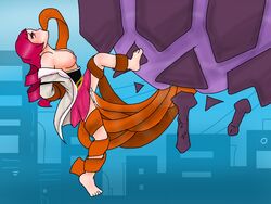 cosette female magenta_hair monster public skyline suspended tap_titans_2 tentacle tentasub