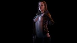 3d actress belly beyond_two_souls black_background breasts brown_eyes brown_hair celebrity ellen_page female female_only human jacket jodie_holmes long_hair medium_breasts navel nipples open_clothes pants realistic shirt shirt_lift simple_background solo source_filmmaker standing stealth211 stomach undressing video_game