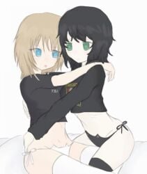 2girls academy_maniacs angry angry_face artyom_anoufriev band_shirt big_ass black_hair black_hair_female black_shirt black_thighhighs blonde blonde_female blonde_hair blue_eyes blush blushing cat_themed_panties female female_only femdom femsub genderswap genderswap_(mtf) green_eyes hand_on_waist hoodie lesbian lesbians lezdom lingerie_panties long_sleeves messy_hair nikita_lytkin on_bed ribbon ribbons rule_63 russian russian_female russian_girl sad skinny skinny_female skinny_girl tcc tongue tongue_out true_crime_community unknown_artist white_thighhighs yuri