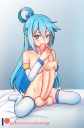 1futa aqua_(konosuba) autofellatio balls big_breasts breasts censored dickgirl erection fellatio futa_only futanari hyper_penis intersex kono_subarashii_sekai_ni_shukufuku_wo! large_breasts masturbation mostly_nude no_shoes nude nuenya oral penis solo solo_futa spread_legs testicles thighhighs